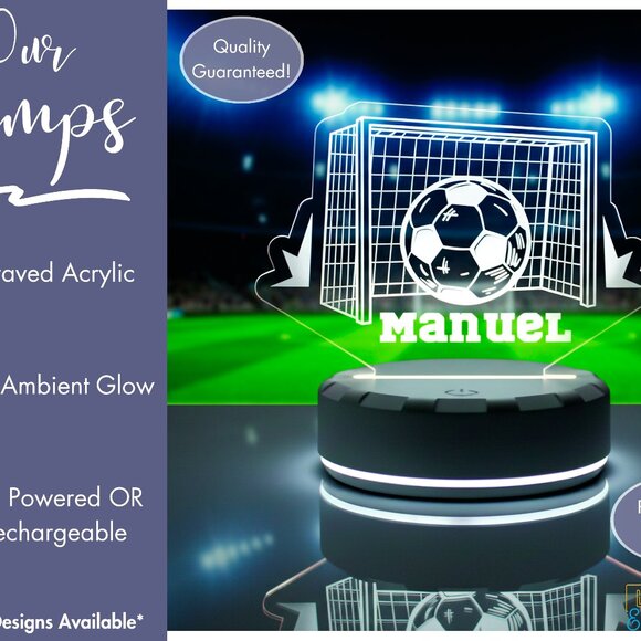 Personalized Soccer Night Light – Custom LED Lamp for Boys & Players - Picture 3 of 8
